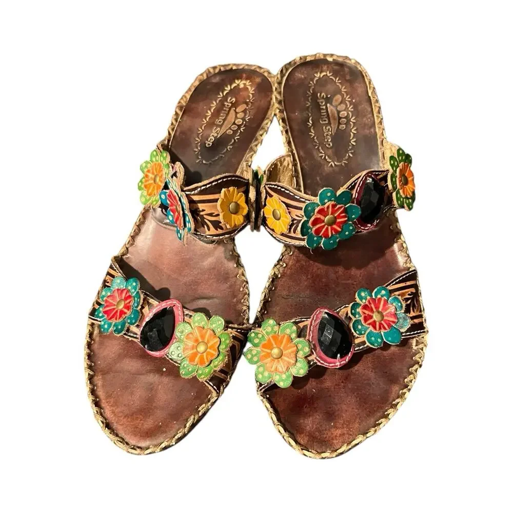 Spring Step Ambrosia floral applique kitten heel sandals Women’s Size EU36 US 6